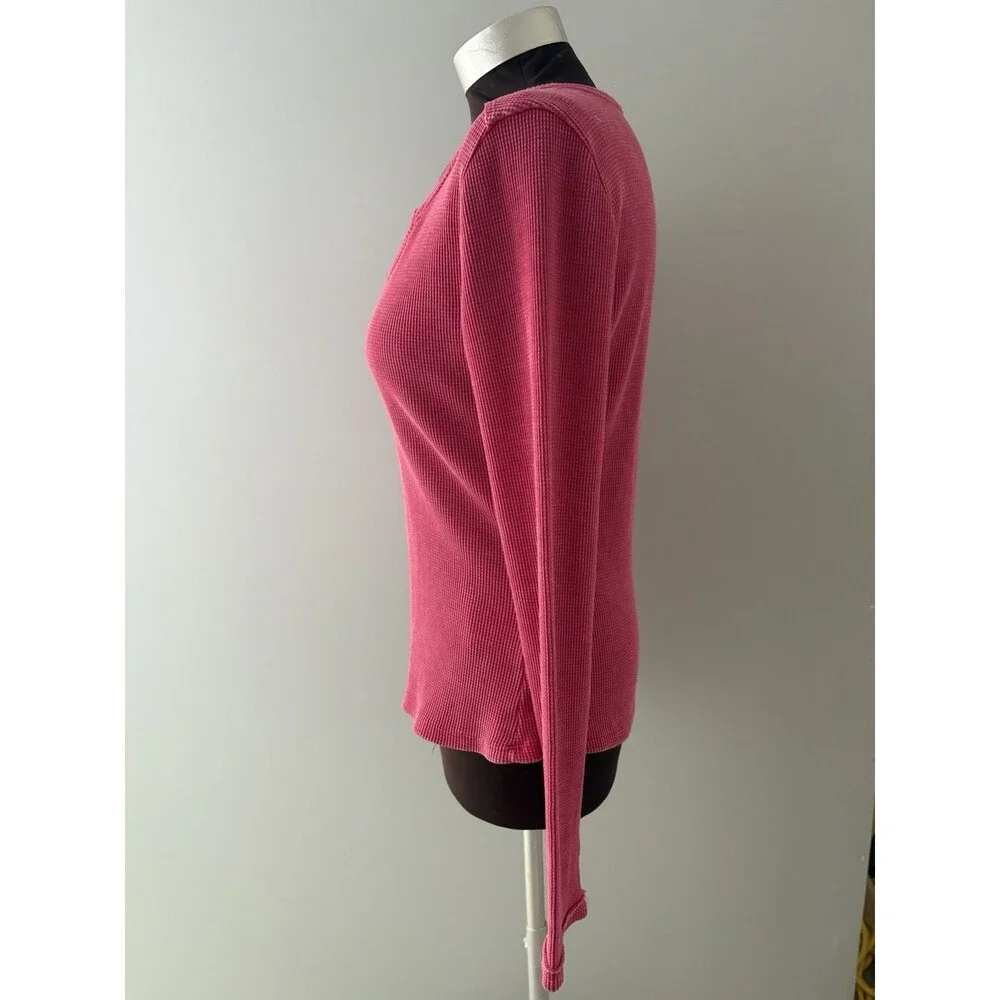Pilcro Anthropologie Thermal Shirt Size L Pink Waffle Knit  V-Neck - Picture 2 of 12